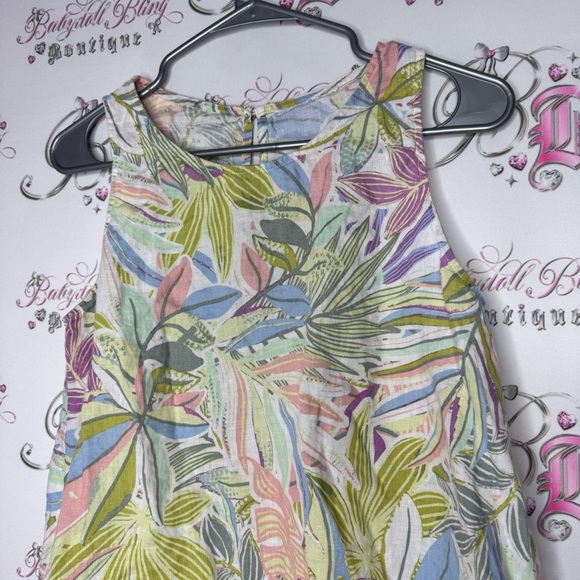 Dress 100% linen floral pastel tropical keyhole button seashell 🐚 pockets luxe - Picture 2 of 13